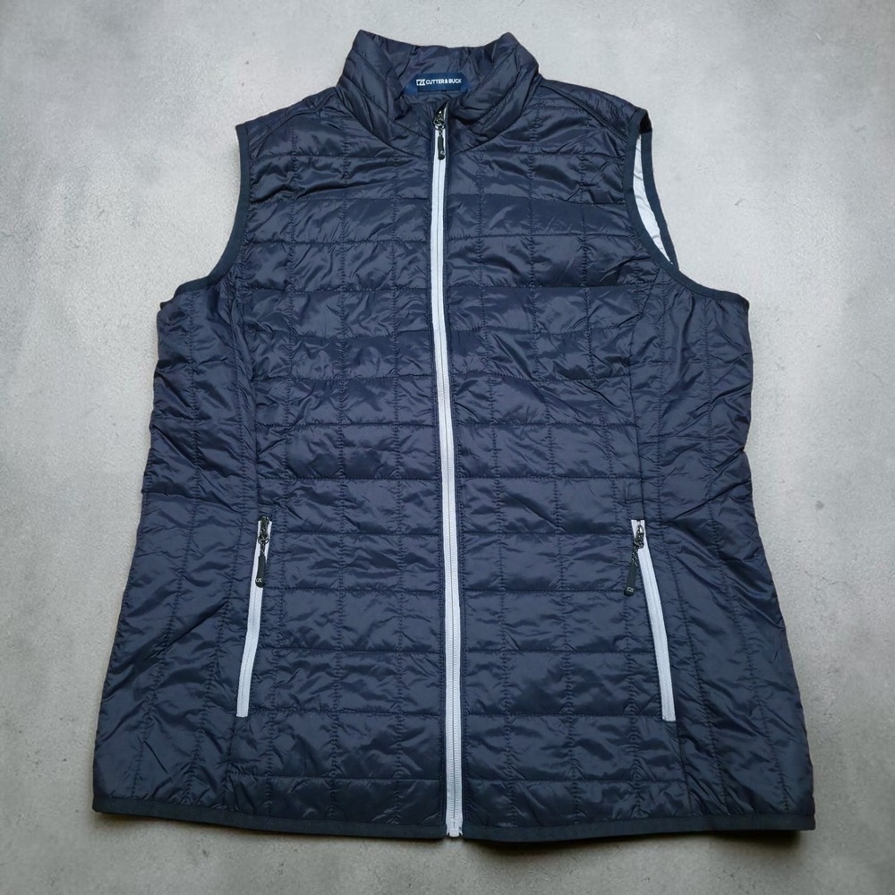 Cutter & Buck‎ Womens Puffer Vest Jacket Full Zip Pocket Navy Blue Size XL New